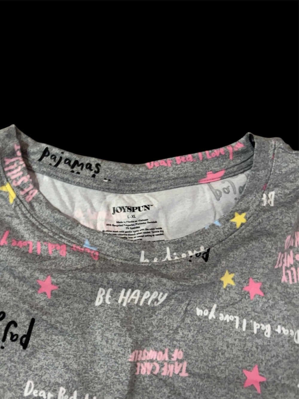 Terra & Sky Gray 'Be Happy' Star Print Pajama Top - Pink & Yellow